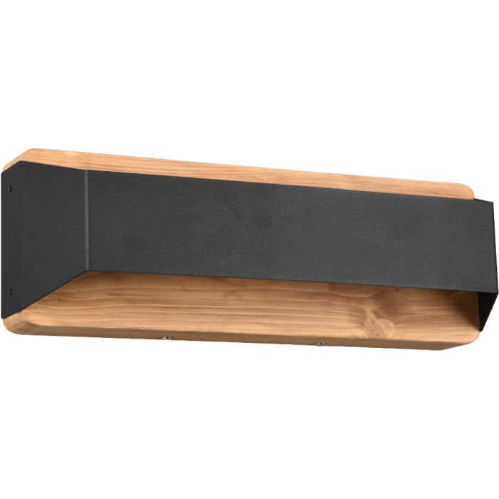 Trio Arino 224819132 zwarte brede rechthoekige wandlamp met houten wandplaat