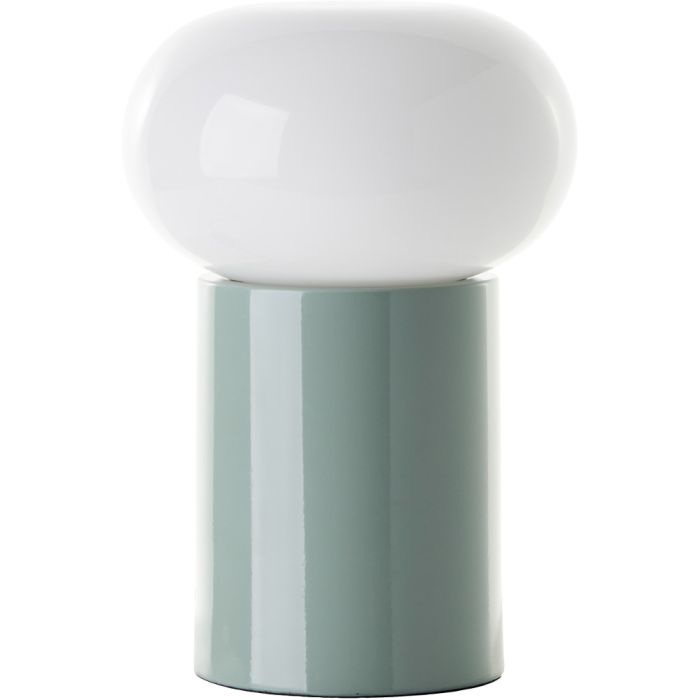 Brilliant Knut 99002/84 tafellamp met glanzend groene cilindervormige lampvoet en witglazen ovale kap