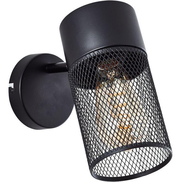 Brilliant Kamolo 99723/76 zwarte wandspot met cilindervormige kap van metaalgaas met goudkleurige edison lamp