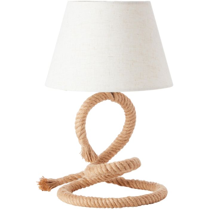Brilliant Sailor 94978/09 tafellamp met lampvoet van gevlochten scheepstouw en een kegelvormige kap van wit textiel