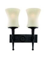 Searchlight Cartwheel 0812-2BK gietijzeren wandlamp in kasteelstijl met twee wit glazen kelken