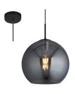 Searchlight Amsterdam 1031-1SM zwart bolvormig rookglazen hanglamp met brandend peertje