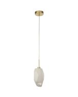Searchlight Rocky 23141-1SB messing hanglamp met wit geborsteld glas in de vorm van een ruwe steen