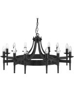 Searchlight Cartwheel 24212-12BK smeedijzeren kroonluchter in kasteelstijl met 12 kaarslampen