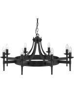 Searchlight Cartwheel 2428-8BK smeedijzeren kroonluchter in kasteelstijl met acht armen met kaarslampen