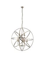 Searchlight Orbit 2478-8AB antiek bronzen kroonluchter met vier een bolvormende om elkaar gedraaide ringen en acht kaarslampen in het midden