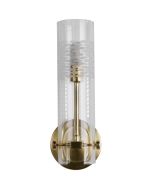 Searchlight Scope 27981SB mat messing badkamer wandlamp met staande geëtst glazen cilindervormige kap