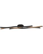 Searchlight Bloom 32103-1BK plafondlamp met drie golvende LED balken in zwart en houtkleur