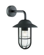 Searchlight Toronto 3291BK mat zwarte buitenlamp met hangende lantaarn van glas en een metalen kooi