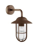 Searchlight Toronto 3291RUS roestbruine buitenlamp met hangende lantaarn van glas en een metalen kooi