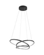 Trio Darvin 349110132 zwarte hanglamp aan vier staalkabels met gedraaide lichtbalk met verlichting aan een zijde