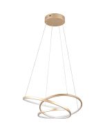 Trio Darvin 349110179 goudkleurige hanglamp aan vier staalkabels met gedraaide lichtbalk met verlichting aan een zijde