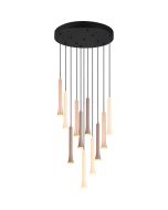 Trio Fiato 352091117 hanglamp met ronde zwarte plafondplaat en 11 pendels met buisvormige kappen in beige, koffiebruin en taupe