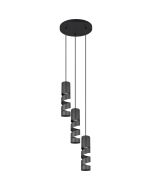 Trio Stream 364030332 hanglamp met ronde zwarte plafondplaat en drie cilindervormige zwart metalen kappen