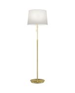 Trio Lyon 409100308 messing kleurige in hoogte verstelbare vloerlamp met grote kap van wit textiel met trekschakelaar