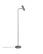 Trio Marley 412400107 staalkleurige vloerlamp met een cilindervormige spot als kop met schakelaar op de kop