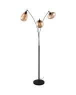 Trio Lumina 417000313 zwarte vloerlamp met drie verschillend gevormgde amber glazen kappen
