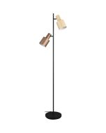 Trio Agudo 419400217 zwarte vloerlamp met twee metalen spots in koffiebruin en zandkleur