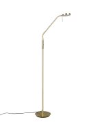 Trio Monza 423310108 mat messing staande leeslamp met ronde kop met led paneel en dimmer aan de paal