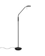 Trio Monza 423310132 mat zwarte staande leeslamp met ronde kop met LED paneel en dimmer op de paal