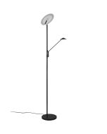 Trio Brantford 425610232 mat zwarte vloerlamp met leeslamp en kantelbare uplighter, met twee dimmers aan de paal
