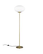 Trio Fomento 463100108 mat messing vloerlamp met wit ovaalvormig glas