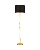 Trio Nandor 475310379 goudkleurige vloerlamp met gedraaide staander met LED langs de zijden en zwarte kap van textiel met twee trekschakelaars voor de LED en kap