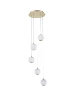 Searchlight Allure 51481-5SB hanglamp met een diameter van 30cm en vijf acryl bollen met geïntegreerde LED
