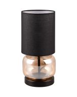 Trio Elio 517800113 tafellamp met amber glazen voet en zwarte kap van textiel