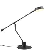 Trio Manduro 549010132 zwarte bureaulamp met scharnierende arm en ronde schijfvormige kop met LED paneel