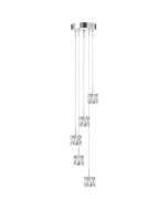 Searchlight Ice Cube hanglamp met chromen plafondplaat en vijf pendels met een kapje in de vorm van een ijsblokje met LED erin