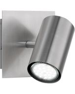 Trio Marley 802400104 staalkleurig wandspotje met vierkante wandplaat en cilindervormig spotje met GU10 lamp