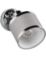 Trio Arosa 812100106 chromen spot met rond wandplaatje en kapje van grijs textiel met chromen randjes