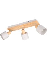 Trio Shanti 862700376 spotje met hout op het plafondplaatje, drie houten fittinghouders met kapje van warmgrijs metaal