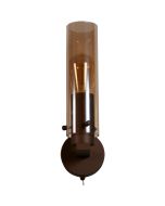 Searchlight Zweden smalle wandlamp met een hoogte van 35cm en een cilindervormig amber glas met schakelaar op het wandplaatje