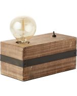 Brilliant Woodhill 93722/76 rechthoekige blok hout met zwart metalen band met goudkleurige globelamp en zwarte kiepschakelaar