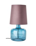 Brilliant Hydra 94583/03 donker blauwe glazen tafellamp met kap van taupe kleurig textiel