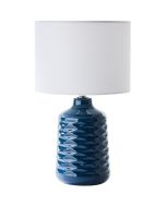 Brilliant Ilysa 94569/73 blauw geribbelde tafellamp van keramiek met witte ronde kap van textiel