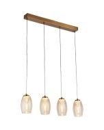 Searchlight Cyclone hanglamp van 75,5cm lang met een messing plafondbalk en vier pendels met elk een champagne glazen kap met een tornadovormig element erin