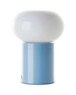 Brilliant Knut 99003/03 tafellamp met licht blauwe cilindervormige lampvoet en wit glazen ovale kap