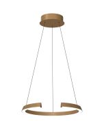 Freelight Cavallo brons-goudkleurige hanglamp met ring-hoefijzer vormige kap met geintegreerde LED en een diameter van 65cm aan drie kabels met katrolsysteem voor de hoogte