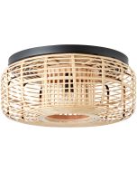 Brilliant Crosstown 97181/06 ronde plafonniere met zwarte plafondlamp en kap van dunne takjes bamboe