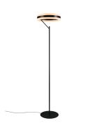 Trio Dios 431410132 zwarte vloerlamp met cirkelvormige kap met LED rand onder en boven. Met touch dimmer op de paal