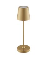 Brilliant Elora mat goud kleurige oplaadbare tafellamp voor buiten met kunststof bovenzijde voor licht naar boven en beneden met een hoogte van 37 cm en een diameter van 11 cm