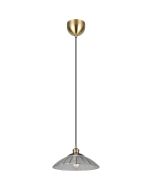 Reality Eluna oud brons kleurige hanglamp met een schijfvormige kap van geribbeld helder glas met een diameter van 29,5 cm