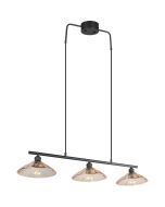 Reality Eluna oud brons kleurige hanglamp met een schijfvormige kap van geribbeld helder glas met een diameter van 29,5 cm