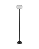 Searchlight Lumina EU10274-1BK zwarte vloerlamp met opaal geribbeld glazen kap