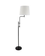 Searchlight Munich EU12083-1BK zwarte vloerlamp met wit linnen kap aan een draaibare arm