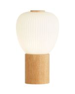 Searchlight Ella EU31410-1NA houten tafellamp met opaal kleurig ribbelglazen kap