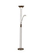 Searchlight Mother EU5430AB antiek bronzen uplighter met leeslamp en lichtgevende ronde LED onder de uplight